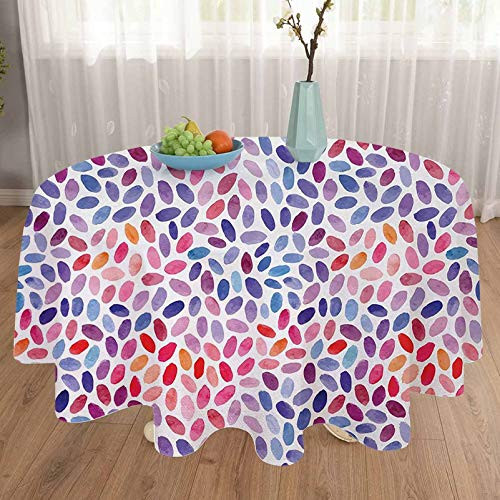 carmaxshome 48 Inch Fall Tablecloth - Geometric Trippy Abstract Watercolor Mix Figures Funky Structured Hand Drawn Artful Print Round Tablecloths - Multicolor