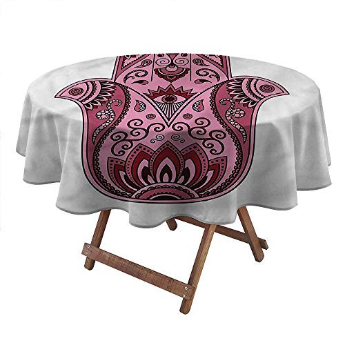 carmaxsHome Table Cloth Hamsa for Picnic Party Patio Table Camping Bohemian Style Colored Figure 48" Round