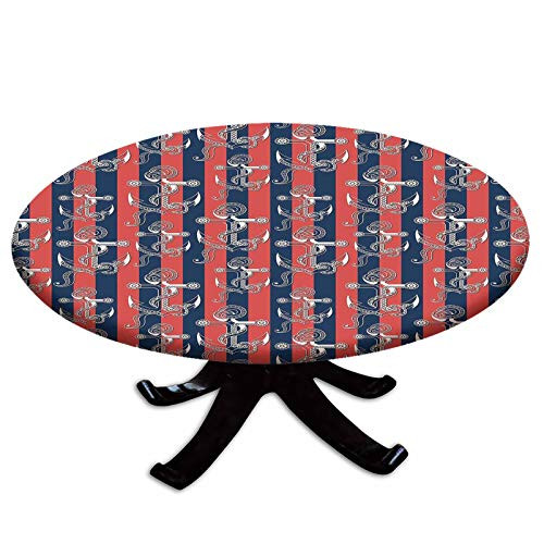 Elastic Edged Polyester Fitted Table Cover,Vertical Stripes with Artistic Figures Harbor Seaport Marine Life Decorative,Fits up to 36" Diameter Tables,The Ultimate Protection for Your Table,Dark Coral Elastic Edged Polyester Fitted Table Cover,Vertical Stripes with Artistic Figures Harbor Seaport Marine Life Decorative,Fits up to 36" Diameter Tables,The Ultimate Protection for Your Table,Dark Coral