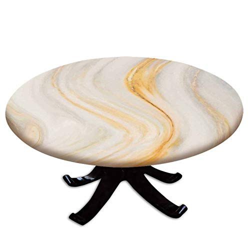 Elastic Edged Polyester Fitted Table Cover,Psychedelic Wavy Brushstroke Marble with Blurry Splash Effects Art Decor,Fits up to 36" Diameter Tables,The Ultimate Protection for Your Table,Orange Grey