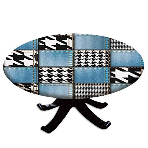 Elastic Edged Polyester Fitted Table Cover,Digital Graphic with Denim Forms and Colored Minimalist Figures and Lines Print,Fits up to 36" Diameter Tables,The Ultimate Protection for Your Table,Multi