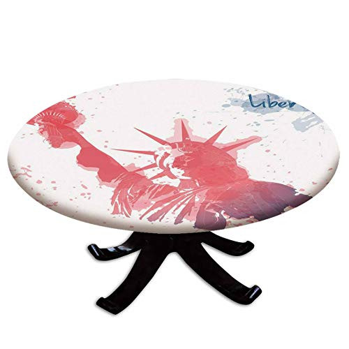Elastic Edged Polyester Fitted Table Cover,Star Figure in US Flag Colors Over Wooden Planks Holiday National Image,Fits up to 36" Diameter Tables,The Ultimate Protection for Your Table,Dust Blue
