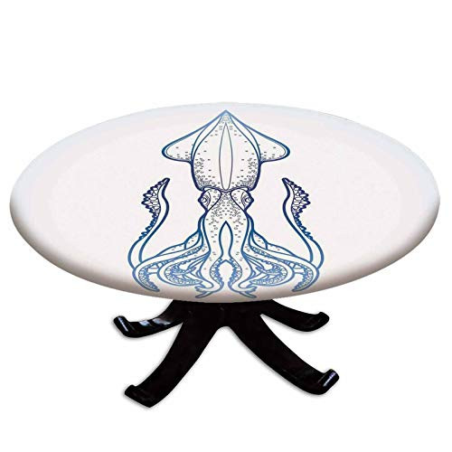 Elastic Edged Polyester Fitted Table Cover,Squid Figure in Classic Line Art Style Graphic Nautical Marine Creature Image,Fits up to 36" Diameter Tables,The Ultimate Protection for Your Table,Blue
