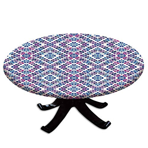 Elastic Edged Polyester Fitted Table Cover,Trippy Heart Figures with Oval Circles Vivid Geometric Hand Drawn Pattern Decorative,Fits up to 36" Diameter Tables,The Ultimate Protection for Your Table,Vi