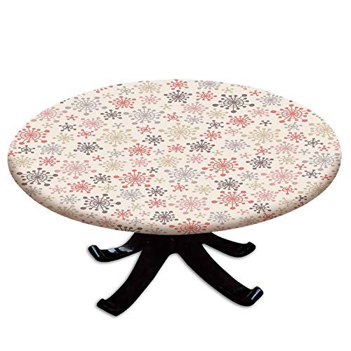 Elastic Edged Polyester Fitted Table Cover,Childhood Themed Cute Pattern with Pale Colored Doodle Figures Snowfall Retro Xmas Decorative,Fits up to 36" Diameter Tables,The Ultimate Protection for Your