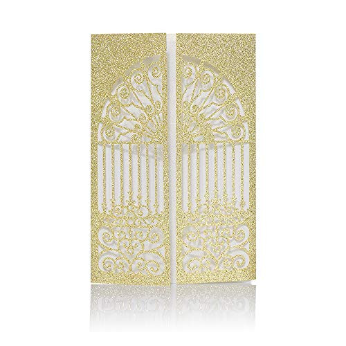 Laser Cut Printable Wedding Invitation kits - 25pcs 4.7'' x 7'' Glitter Gold Open Door invitations Cards with Printable Paper and Envelopes for Engagement Wedding Marriage Birthday Bridal Bride Shower