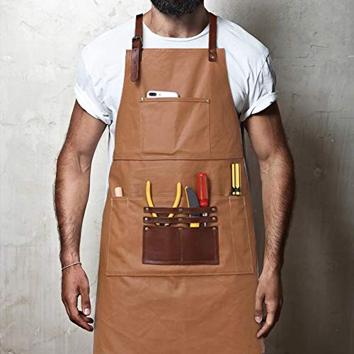 Heavy Duty Canvas Work Shop Apron with Pockets for Men,Waterproof Tool Apron Adjustable Shop Apron for Woodworking,Machinist,Blacksmith,Chef,Barber,BBQ