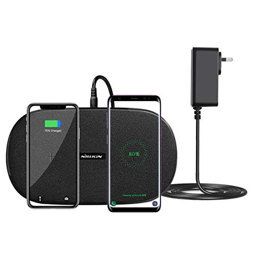 Nillkin Dual Wireless Charger, Double Qi Wireless Charging Pad, Fast Charging 7.5W for iPhone Xs MAX/XR/XS/X/ 8 Plus, 10W for Samsung S9/S9 +/S8/S8 +/ Note 8 and More-Includes AC Adapter
