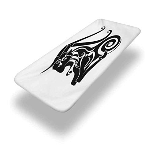 6ft Zodiac Capricorn Elastic Edge Picnic Table Cover,Monochrome Astrology Themed Pattern Abstract Animal Illustration Fitted Rectangular Polyester Table Cloth,for Camping, Dining, Outdoor, Park, Patio