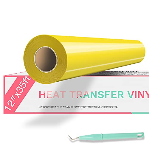 HTVRONT HTV Vinyl Rolls Heat Transfer Vinyl - 12" x 35ft Yellow HTV Vinyl for Shirts, Iron on Vinyl for Cricut and Cameo - Easy to Cut and Weed for DIY Heat Vinyl Design -Yellow- HTVRONT HTV Vinyl Rolls Heat Transfer Vinyl - 12" x 35ft Yellow HTV Vinyl for Shirts, Iron on Vinyl for Cricut and Cameo - Easy to Cut and Weed for DIY Heat Vinyl Design -Yellow-
