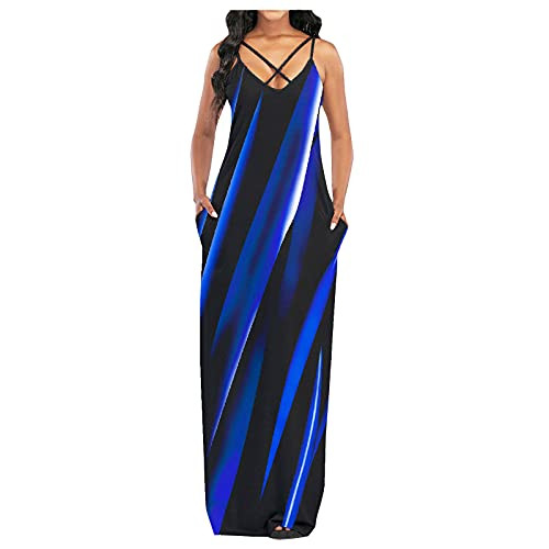 Maxi Dresses for Women Summer Sexy Plus Size Summer Dresses for Womens Casual V-Neck Print Long Dress Sleeveless Loose