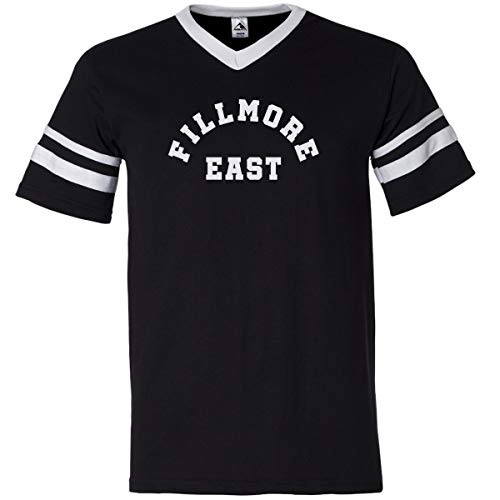 Fillmore East Pigpen Jersey T-Shirt - Inspired Vintage Tribute - The Church of Rock-n-roll NYC Lower East Side - Bill Graham -Black - White, Large-
