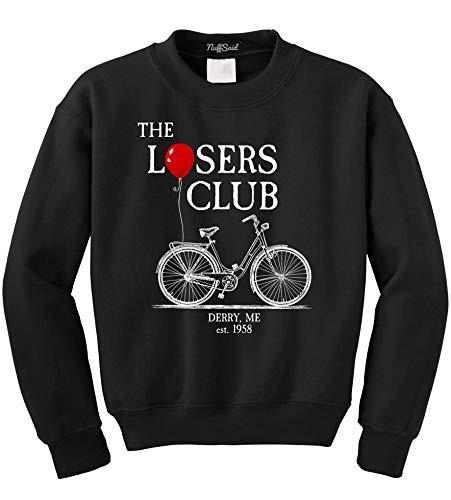 NuffSaid The Losers Club Bicycle - Classic 80's Horror Pullover Sweatshirt - Graphic Pennywise The Clown Crewneck -Small, Black-