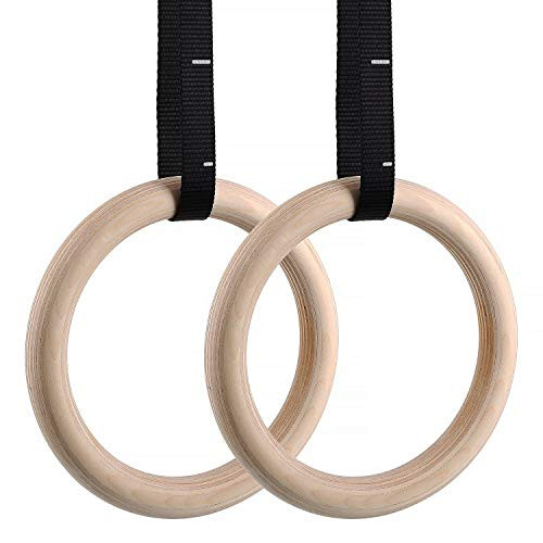 femor Gym Rings, Wood Gymnastic Rings with Adjustable Straps, Heavy Duty Gym Equipment for Cross-Training Workout, Strength Training, Gymnastics, Fitness, Pull Ups and Dips (Set of 2) femor Gym Rings, Wood Gymnastic Rings with Adjustable Straps, Heavy Duty Gym Equipment for Cross-Training Workout, Strength Training, Gymnastics, Fitness, Pull Ups and Dips (Set of 2)