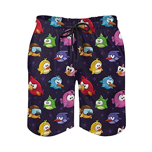 Funny Breathable Mesh Lining Beach Shorts Angry Flying Birds Figure