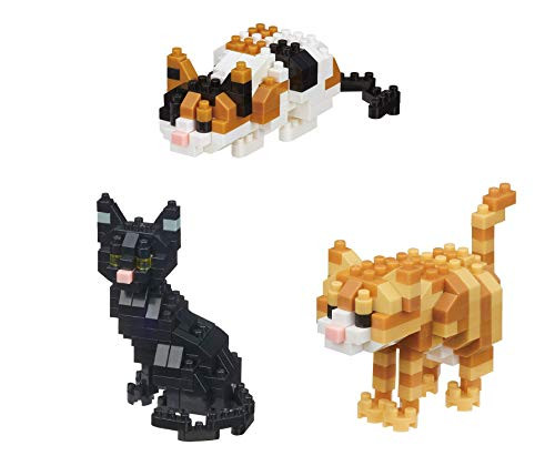 Nanoblock Animals - 3 Cats  Black, Tabby and Calico Cats Sets (Japan Import)