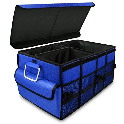DKIIGAME Car Trunk Organizer,Durable Storage Organizer for SUV Truck Auto Van,Collapsible Trunk Cargo Storage Organizer with Cover and Straps (Blue)