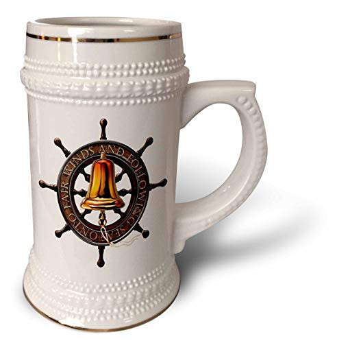 3dRose Nautical Boat Wheel and Bell Digital Art Fair Winds and Seas - 22oz Stein Mug -stn-335833-1-