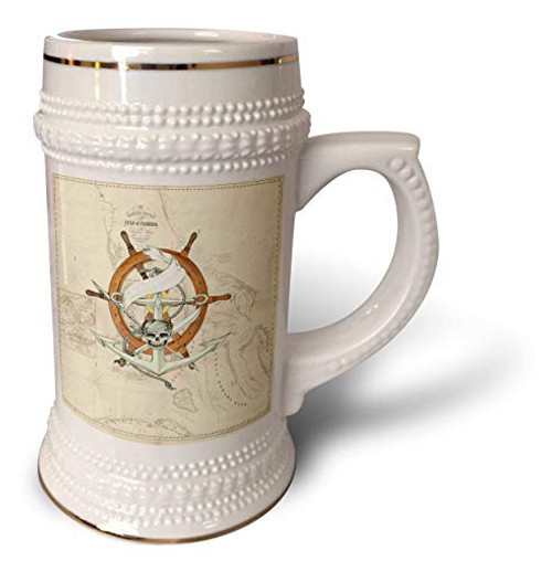 3dRose Print of Vintage Florida Chart With Pirate Wheel - Stein Mug, 18oz , 22oz, White 3dRose Print of Vintage Florida Chart With Pirate Wheel - Stein Mug, 18oz , 22oz, White