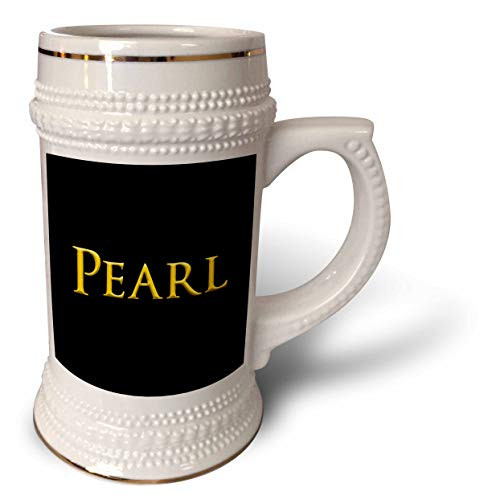 3dRose Pearl common girl name in the USA. Yellow on black talisman - 22oz Stein Mug -stn-338978-1-