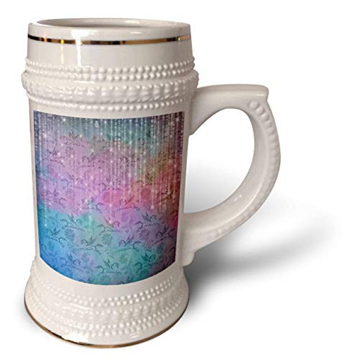 3dRose Pretty Pink, Blue Unicorn Floral With Image Of String Lights - 22oz Stein Mug -stn-341317-1- 3dRose Pretty Pink, Blue Unicorn Floral With Image Of String Lights - 22oz Stein Mug -stn-341317-1-