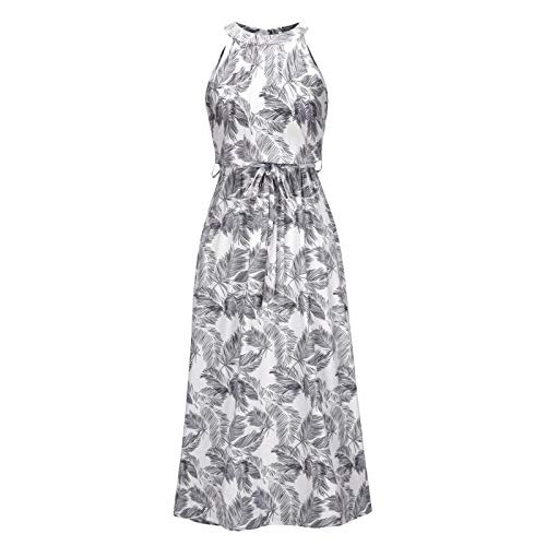 iQKA Women's Sundress Halter Neck Long Dress Summer Sleeveless Floral Print Midi Dress Casual Loose Beach Dress-Gray,M- iQKA Women's Sundress Halter Neck Long Dress Summer Sleeveless Floral Print Midi Dress Casual Loose Beach Dress-Gray,M-