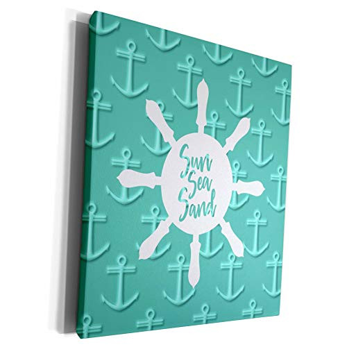 3dRose Russ Billington Tile Designs- Nautical Whimsy - Sun Sea Sand- Nautical Anchors and Ships Wheel Design- not embossed - Museum Grade Canvas Wrap -cw-311168-1-