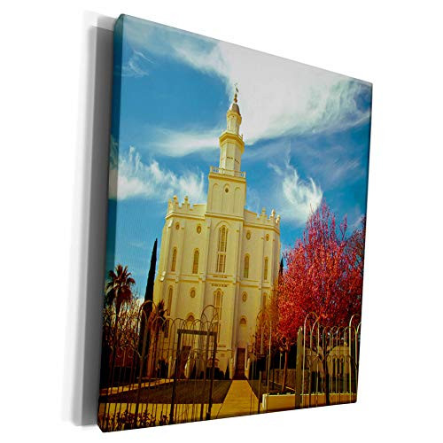 3dRose Jos Fauxtographee Realistic - The St. George LDS Temple in Utah Edited in an Older Looking Color Palette with Vivid Reds and Blue - Museum Grade Canvas Wrap -cw-47504-1-