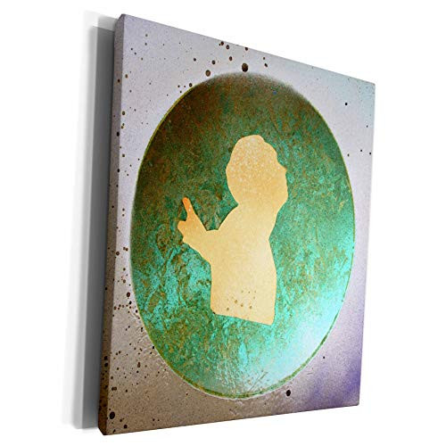 3dRose Susans Zoo Crew Spacepainting - yellow figure green planet painting - Museum Grade Canvas Wrap -cw-183174-1-