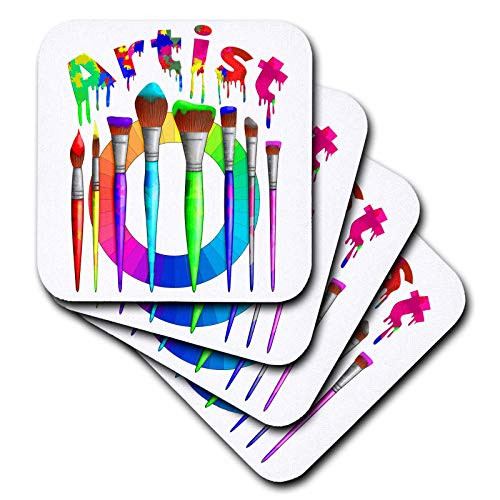 3dRose Artist design of paint brushes loaded with paint and a color wheel. - Coasters -cst-326251-3-