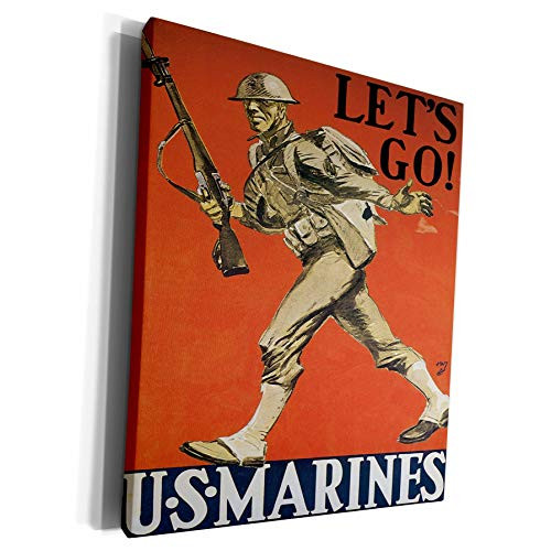 3dRose BLN Vintage World War I and World War II Posters - Vintage Lets Go US Marines Recruiting Poster - Museum Grade Canvas Wrap -cw-149420-1-