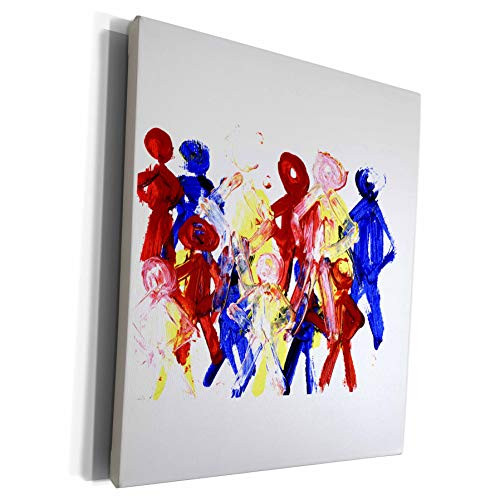 3dRose Susans Zoo Crew Art - Group of standing stick figures red yellow blue cutout - Museum Grade Canvas Wrap -cw-156249-1-