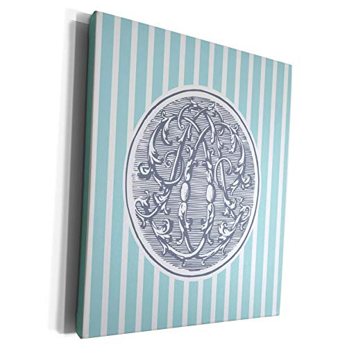 3dRose Russ Billington Monogram Initial D- Mirror Ciphers - Letter D- Vintage distressed Mirror Cipher Initial over Blue Stripe - Museum Grade Canvas Wrap -cw-237191-1-