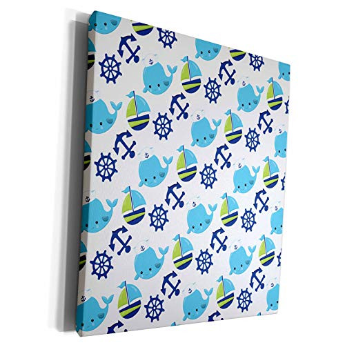 3dRose Anne Marie Baugh - Patterns - Cute Whales, Sail Boats, Sailing Wheels, Sailing Anchors Pattern - Museum Grade Canvas Wrap -cw-274164-1-