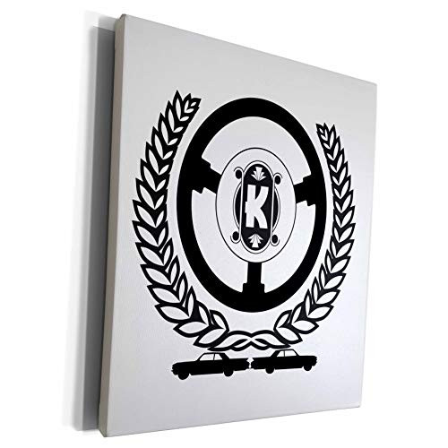 3dRose Alexis Design - Monogram Auto Car - Laurel wreath, steering wheel, two elegant cars. Alluring letter K - Museum Grade Canvas Wrap -cw-297423-1-