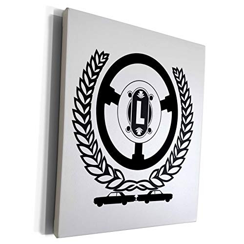 3dRose Alexis Design - Monogram Auto Car - Laurel wreath, steering wheel, two lovely cars. Attractive letter L - Museum Grade Canvas Wrap -cw-297424-1-