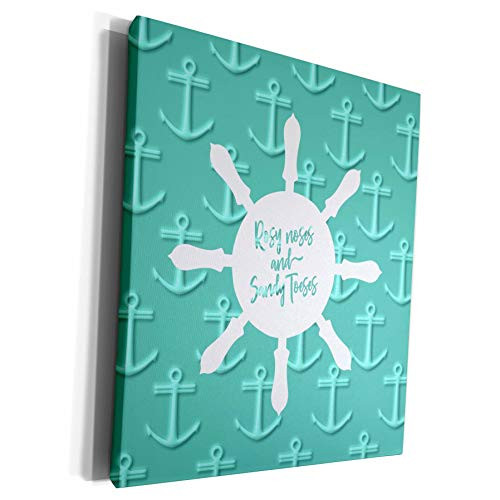 3dRose Russ Billington Tile Designs- Nautical Whimsy - Rosy Noses- Nautical Anchors and Ships Wheel Design- not embossed - Museum Grade Canvas Wrap -cw-311162-1-