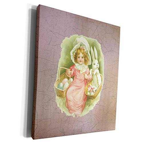 3dRose Florene Victorian Images - Victorian Girl With Bunny In Pink n Green - Museum Grade Canvas Wrap -cw-37291-1-