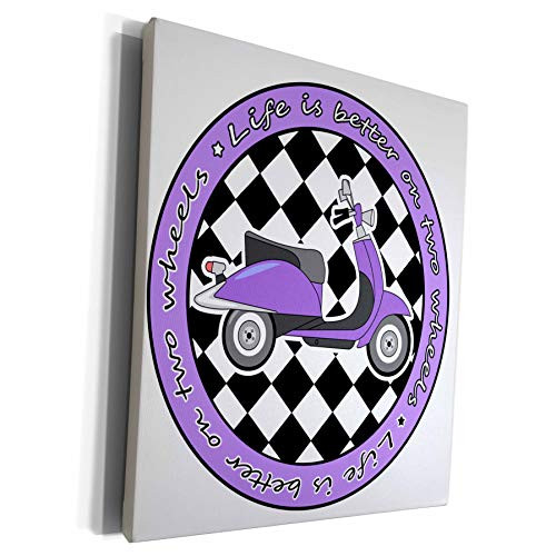 3dRose Janna Salak Designs Retro Designs - Purple Retro Scooter - Life is Better on Two Wheels - Museum Grade Canvas Wrap -cw-77577-1-