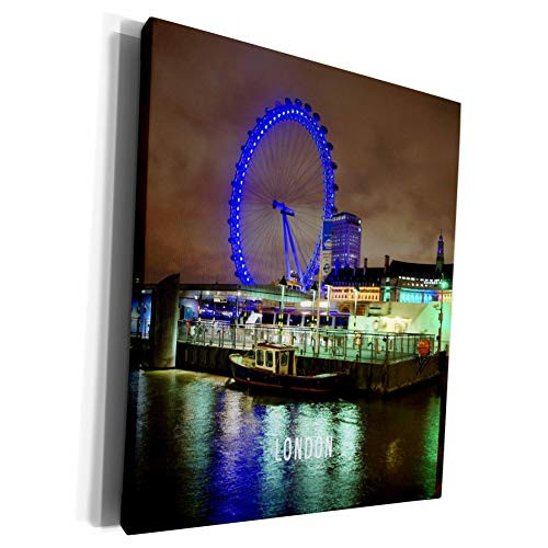 3dRose Florene Worlds Exotic Spots - London At Nite With Ferris Wheel Reflecting In Water - Museum Grade Canvas Wrap -cw-80842-1-