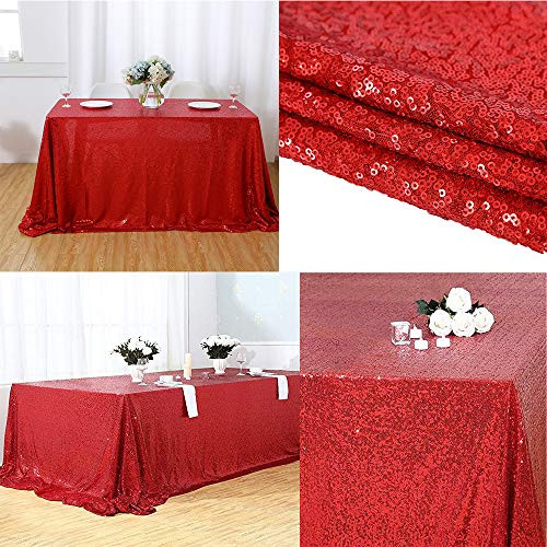 Rui ting Wholesale 60'' X 120'' red Sequin Tablecloth Wedding Banquet Party Rectangle Sequin Table Cloth Wedding Party Cake Sparkly Table Cloth (60 inchx120 inch red?