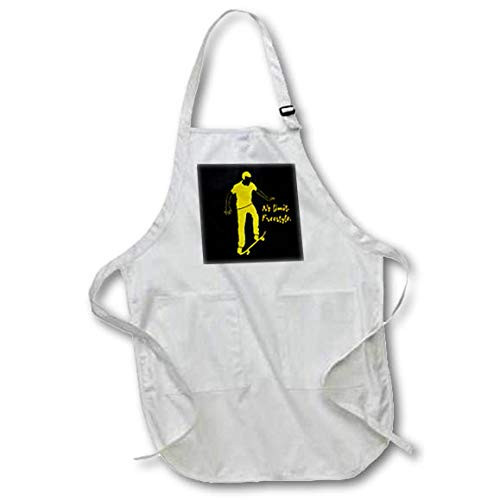 3dRose Image of a Skater boy. No Limit. Freestyle Text. Yellow on Black Gift - Aprons -apr-339058-2-