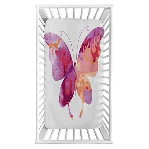 Lyzelre Watercolor Fitted Crib Sheet,Aquarelle Butterfly Figure in Vibrant Colors Spiritual Wings Artwork Microfiber Silky Soft Toddler Mattress Sheet Fitted,28"x 52"x 8'' for Boys Girls