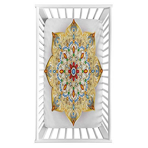 Fitted Crib Sheet,Brooch Inspired Design Geometric Vintage Design Lively Figure Digital Print Microfiber Silky Soft Toddler Mattress Sheet Fitted,28"x 52"x 8'',Baby Sheet for Boys Girls