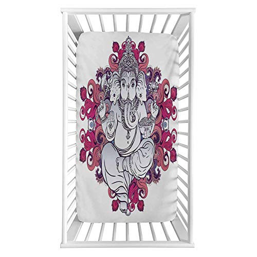 Lyzelre Fitted Crib Sheet,Figure Over Floral Colorful Pattern Faith Symbol Print Microfiber Silky Soft Toddler Mattress Sheet Fitted,28"x 52"x 8'',Baby Sheet for Boys Girls