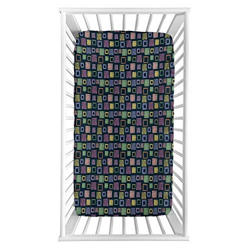 Geometric Fitted Crib Sheet,Pattern with Squares Hand Drawn Style Figures with Different Texture Patterns Microfiber Silky Soft Toddler Mattress Sheet Fitted,28"x 52"x 8'',Baby Sheet for Boys Girls