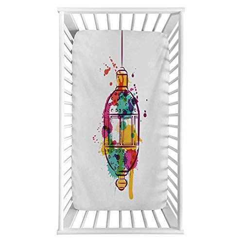 Lantern Fitted Crib Sheet,Artistic Color Splashes on a Hand Drawn Style Lantern Figure with Abstract Look Microfiber Silky Soft Toddler Mattress Sheet Fitted,28"x 52"x 8'',Baby Sheet for Boys Girls