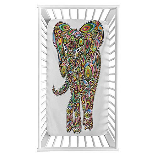 Lyzelre Psychedelic Fitted Crib Sheet,Large Figure Trippy Pattern Boho Art Savannah Illustration Microfiber Silky Soft Toddler Mattress Sheet Fitted,28"x 52"x 8'',Baby Sheet for Boys Girls
