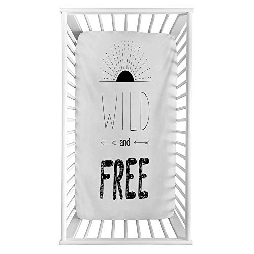 Adventure Fitted Crib Sheet,Abstract Hand Drawn Rising Sun Figure Arrows Wild Free Forest Sketch Art Design Microfiber Silky Soft Toddler Mattress Sheet Fitted,28"x 52"x 8'',Baby Sheet for Boys Girls