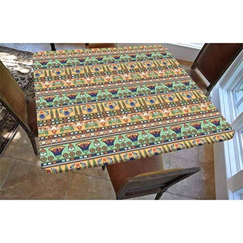 Egyptian Polyester Fitted Tablecloth,Ethnic Motifs Pattern with Lily Flower and Scarab Figures Abstract Artistic Design Square Elastic Edge Fitted Table Cover,Fits Square Tables 36x36 Multicolor